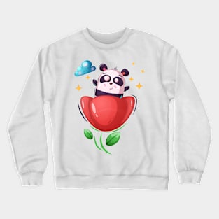 Panda with Flower Crewneck Sweatshirt